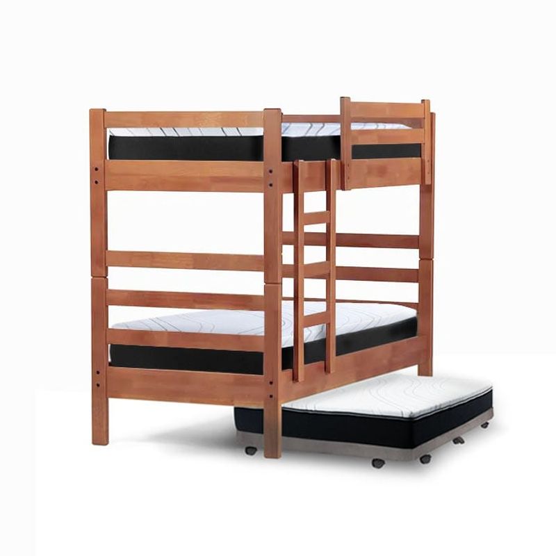 LATAM HOME - Camarote Triple Zen Gris + Colchones Pro 1 Pza Desmontable Madera
