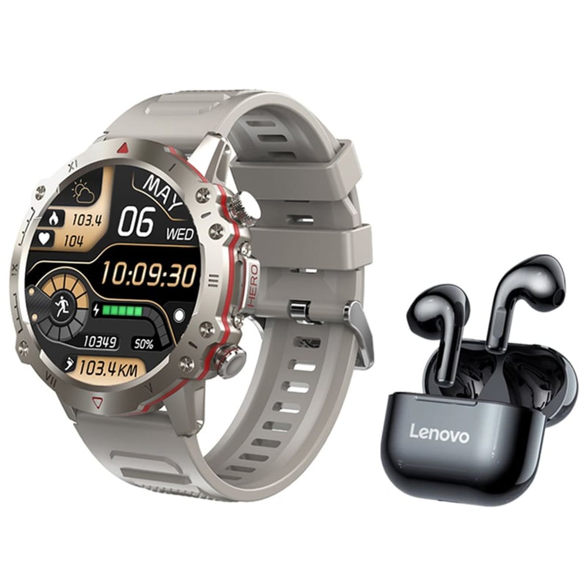 LENOVO - Lenovo LP40 Audifonos Bluetooth y Toumi Watch GT-D-G Reloj inteligente