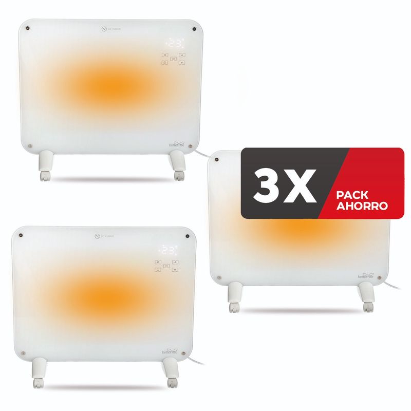 BETTERLIFE - Calefactor Eléctrico Mural De Cristal (3 Unidades) 1000 W Wi-Fi
