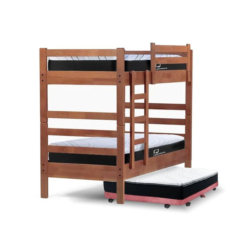 LATAM HOME - Camarote Triple Zen Palo Rosa + Colchones Top Spring Visco 1 Pza Desmontable Madera