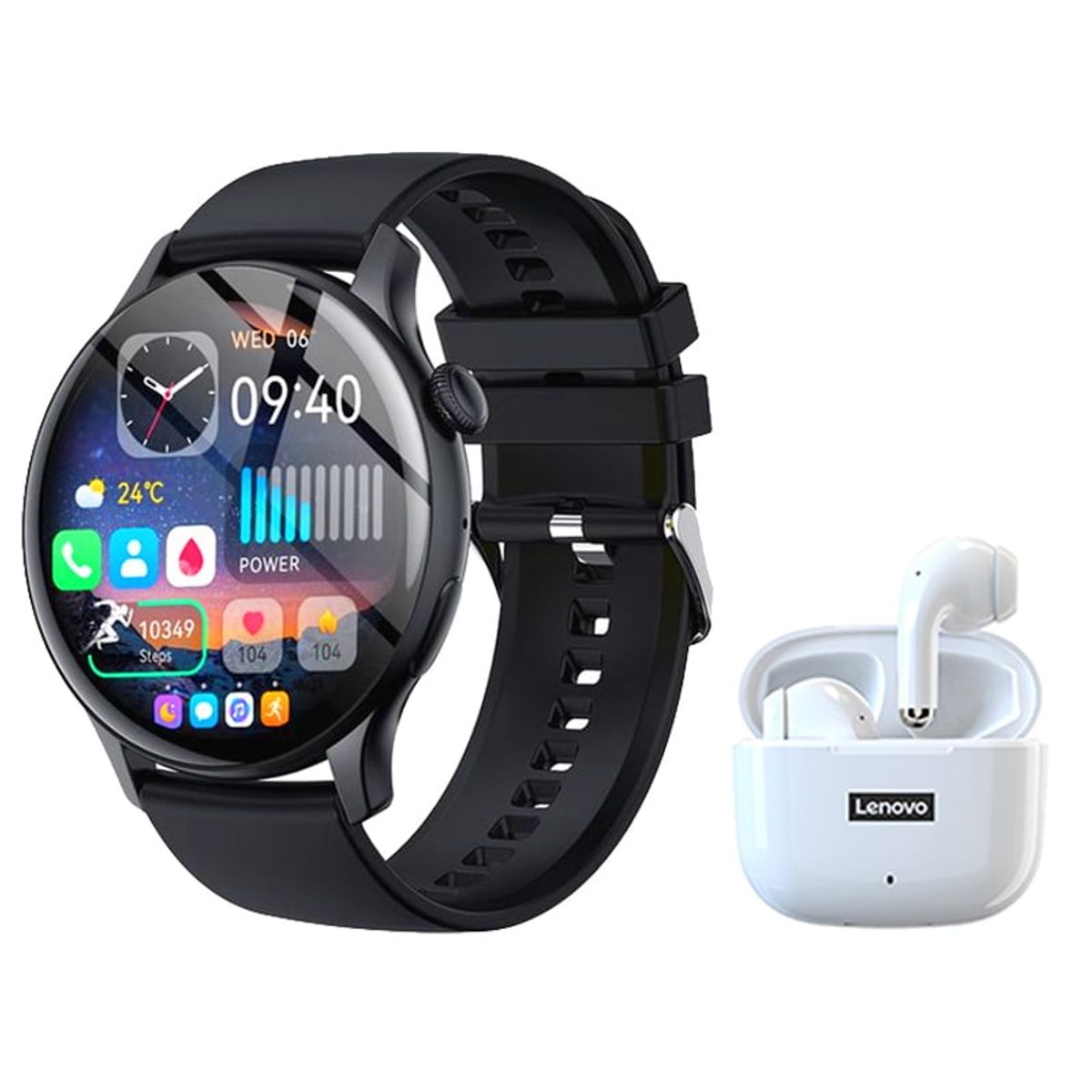 LENOVO - Toumi Watch GT-H5-B Amoled y Lenovo LP40 Pro-Blanco De Audífonos tws