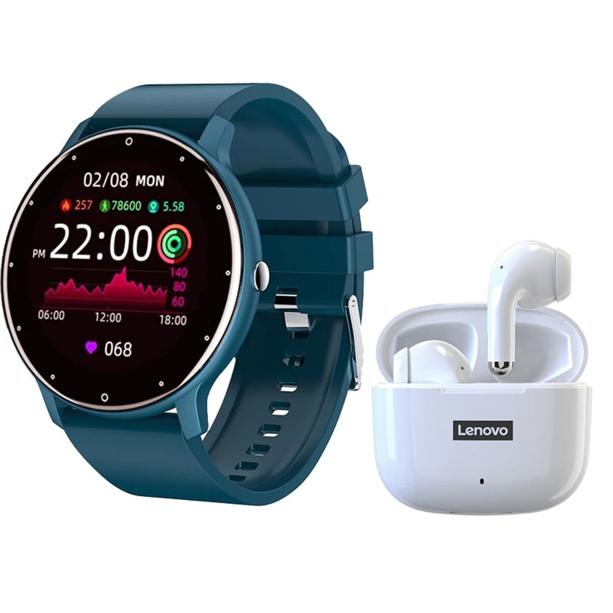 LENOVO - Audífonos Lenovo LP40 Pro-Blanco y Toumi Fit 2-BU Reloj inteligente