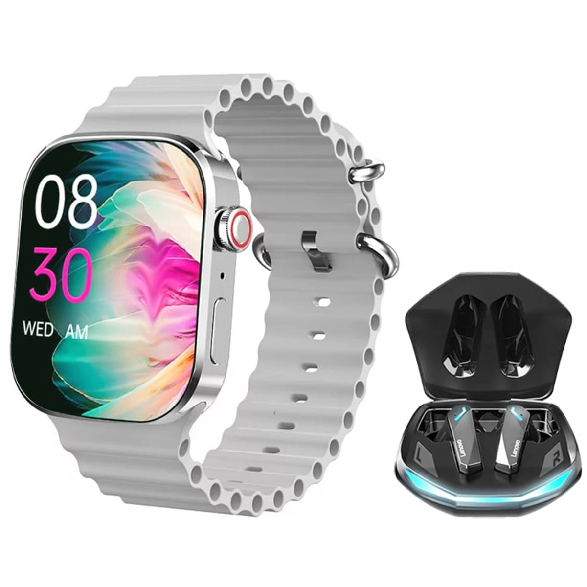 LENOVO - Audífonos Lenovo GM2 PRO-Blanco  y Toumi I9 PRO-B Reloj inteligente