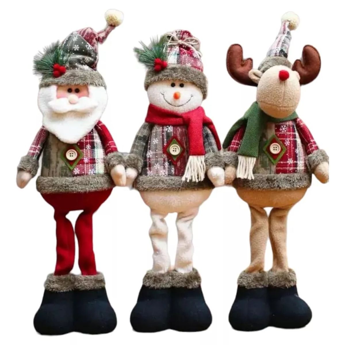 PUREPOWER - 3 Pzs Muñeco Peluche Navideña Reno Papa Noel Muñeco Nieve