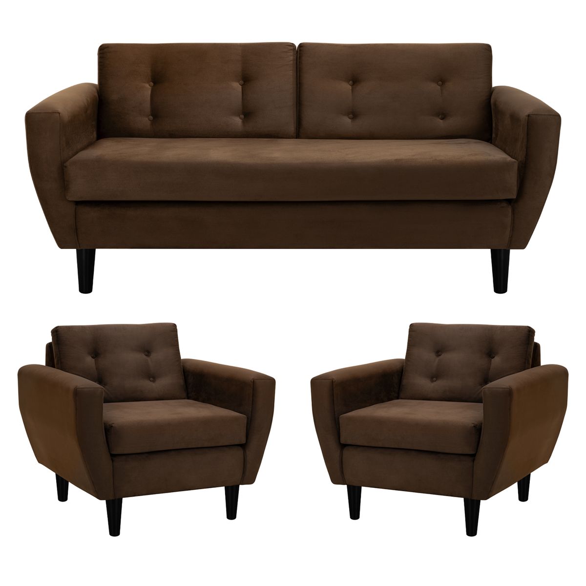 BODEVIR - Sofa Bote 3C+1+1 Felpa 00 Chocolate