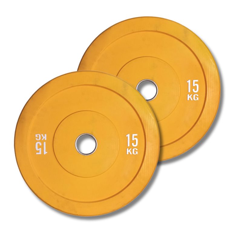 GENERICO - Par Discos Bumper 15 Kg Olímpicos Profesional
