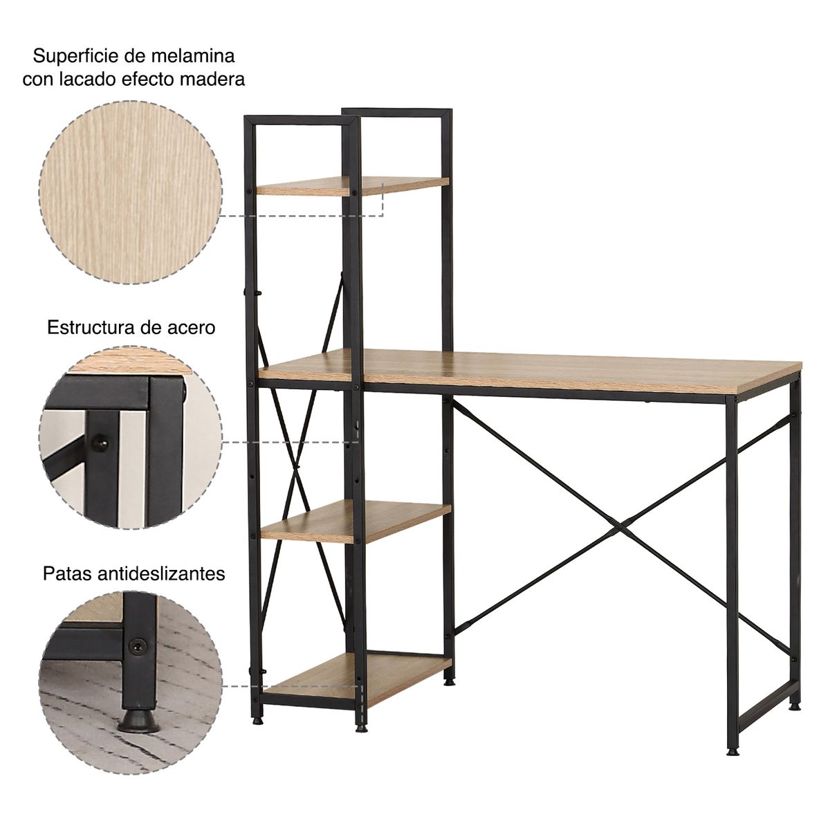 NOVAHUS - Escritorio Industrial Iron con Repisas 120x100x52 Cm