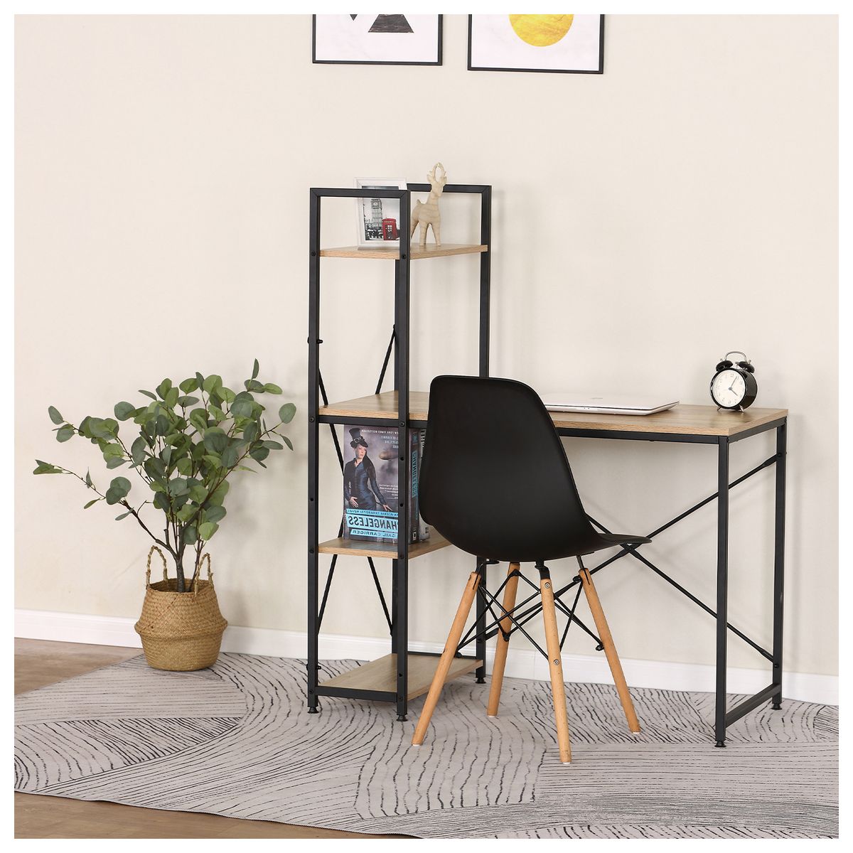 NOVAHUS - Escritorio Industrial Iron con Repisas 120x100x52 Cm