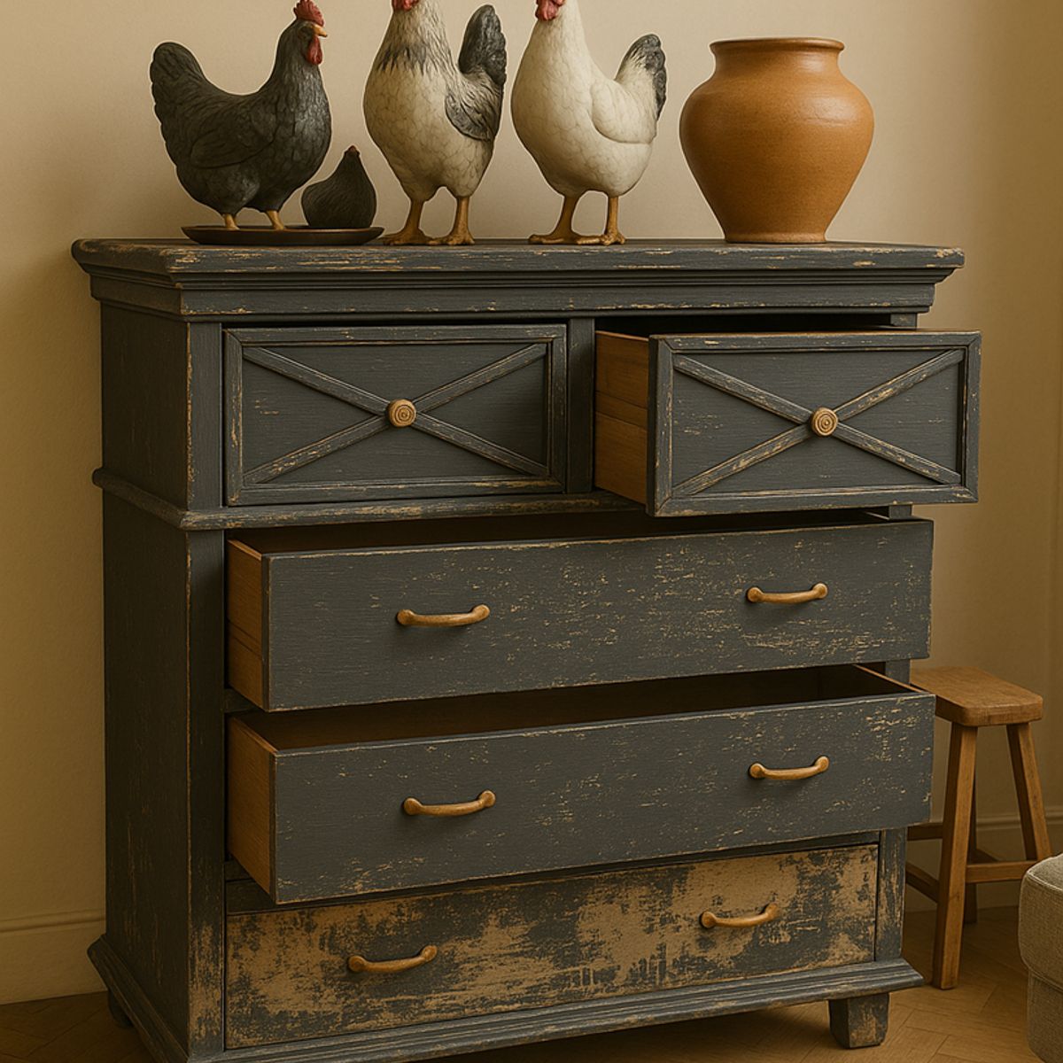 GENERICO - Mueble Organizador Vintage Tiradores De Metal