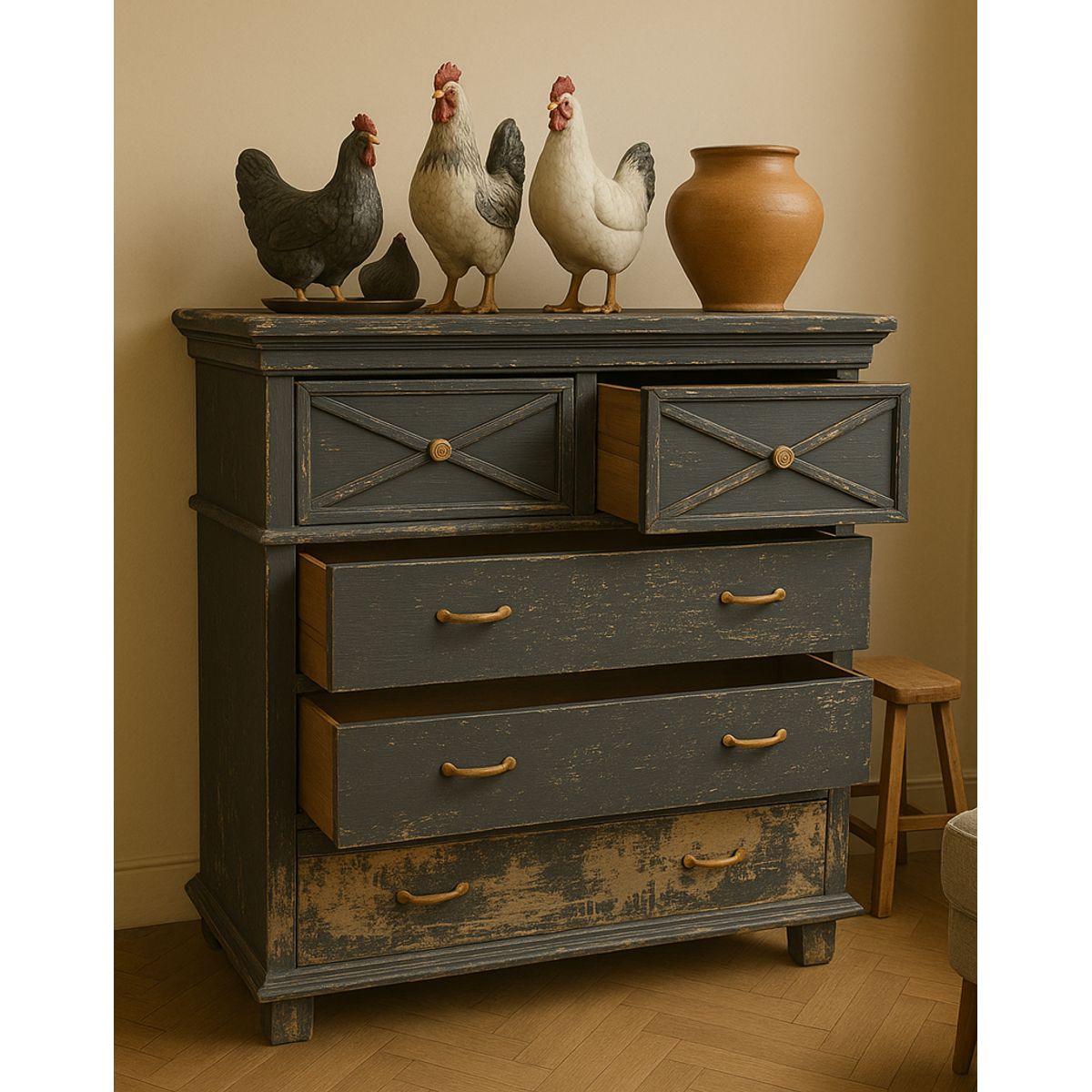 GENERICO - Mueble Organizador Vintage Tiradores De Metal