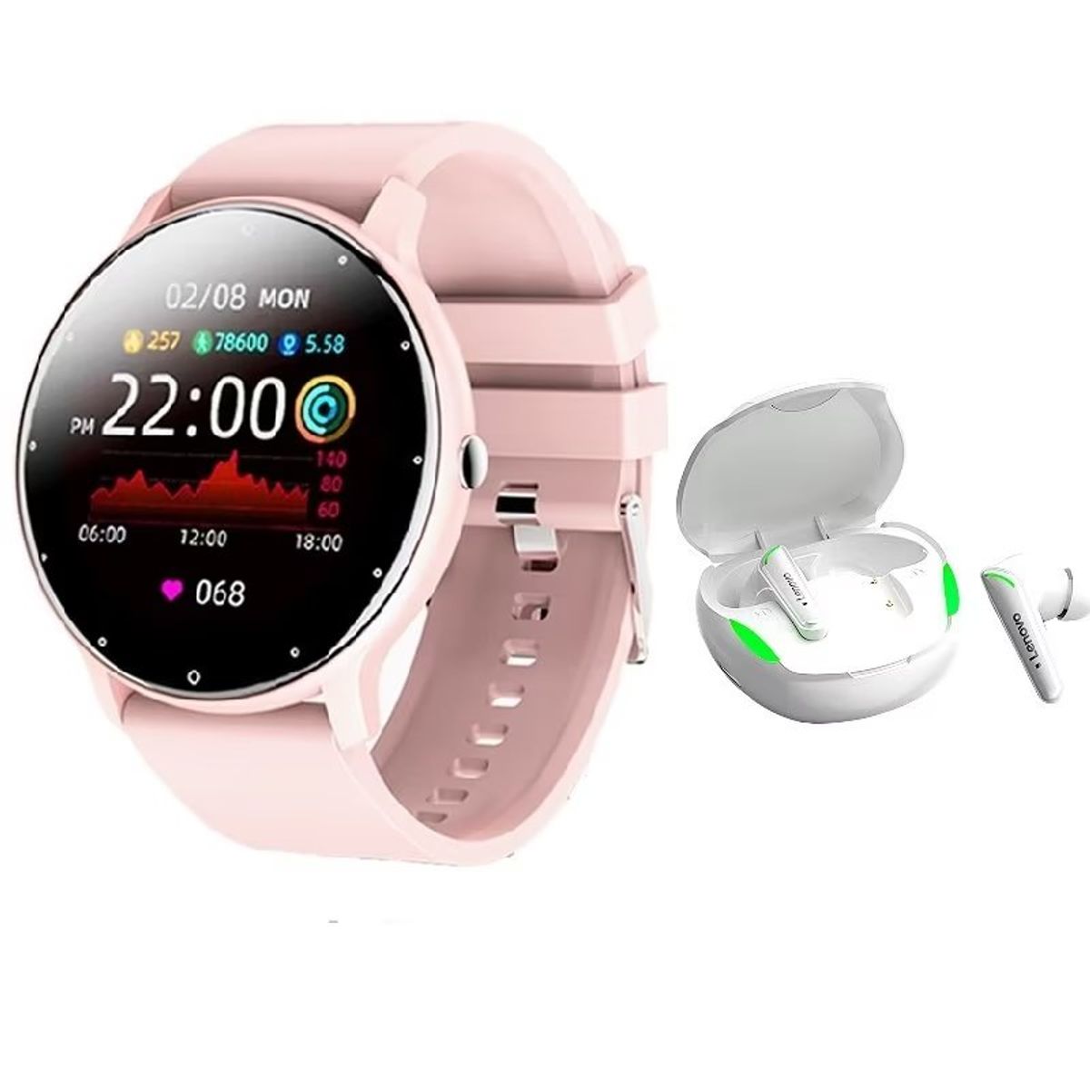 LENOVO - Audífonos lenovo xt92 de tws-Blanco y toumi fit 2 watch-Rosa