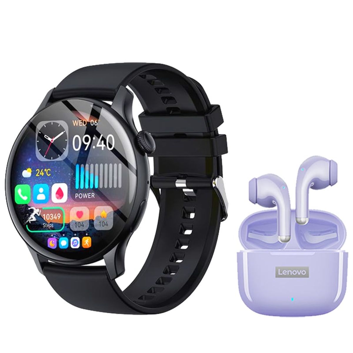 LENOVO - Toumi Watch GT-H5-B Amoled y Lenovo LP40 Pro-Morado De Audífonos tws