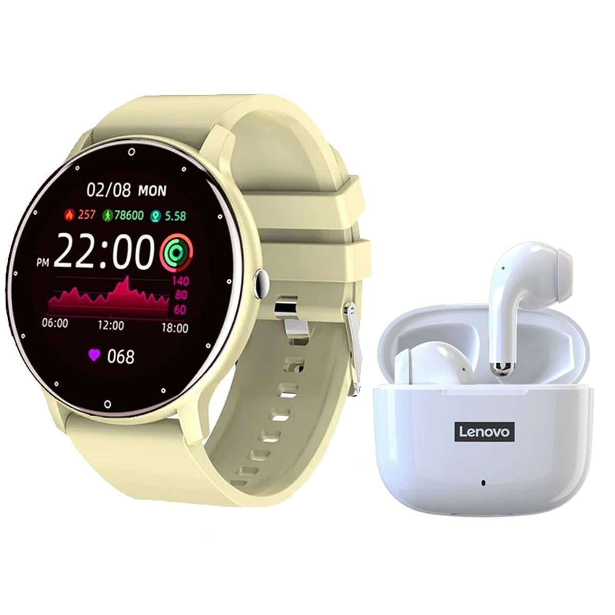 LENOVO - Audífonos Lenovo LP40 Pro-Blanco y Toumi Fit 2-Y Reloj inteligente