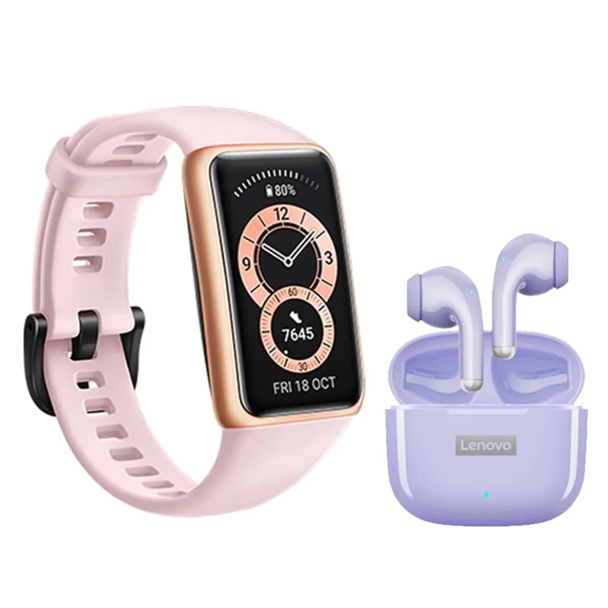 HUAWEI - Smartwatch Band 6 Huawei Rosado + Audífonos inalámbricos LP4P Pro Lenovo Morado