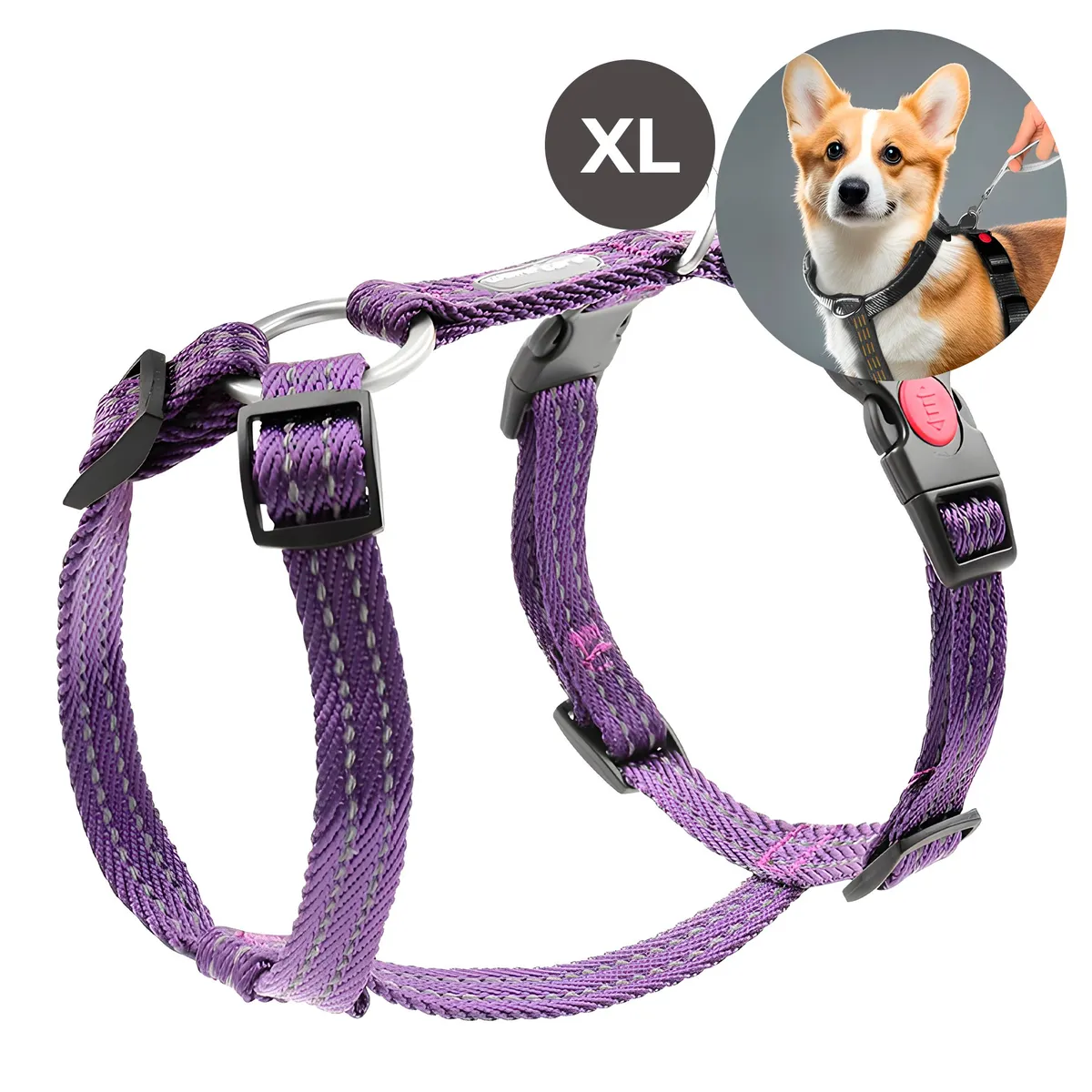 GENERICO - Arnés Perros Ajustable Tipo H Morado Mascotas Talla XL
