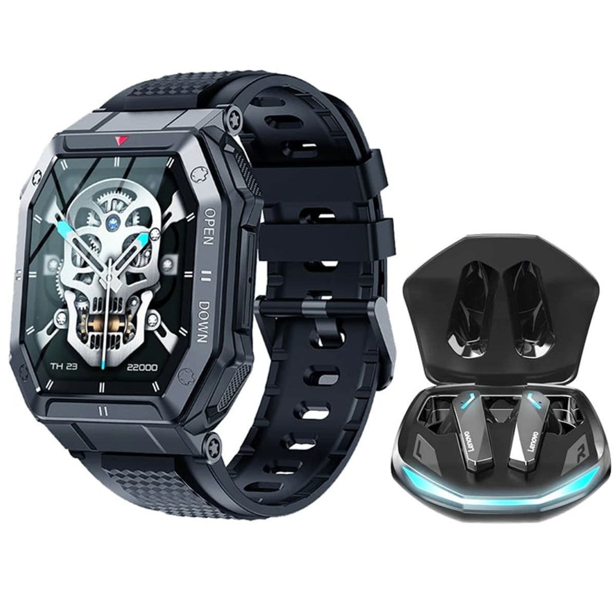 LENOVO - Lenovo GM2 PRO De Audífono tws y Toumi GT3 Reloj inteligente-Negro