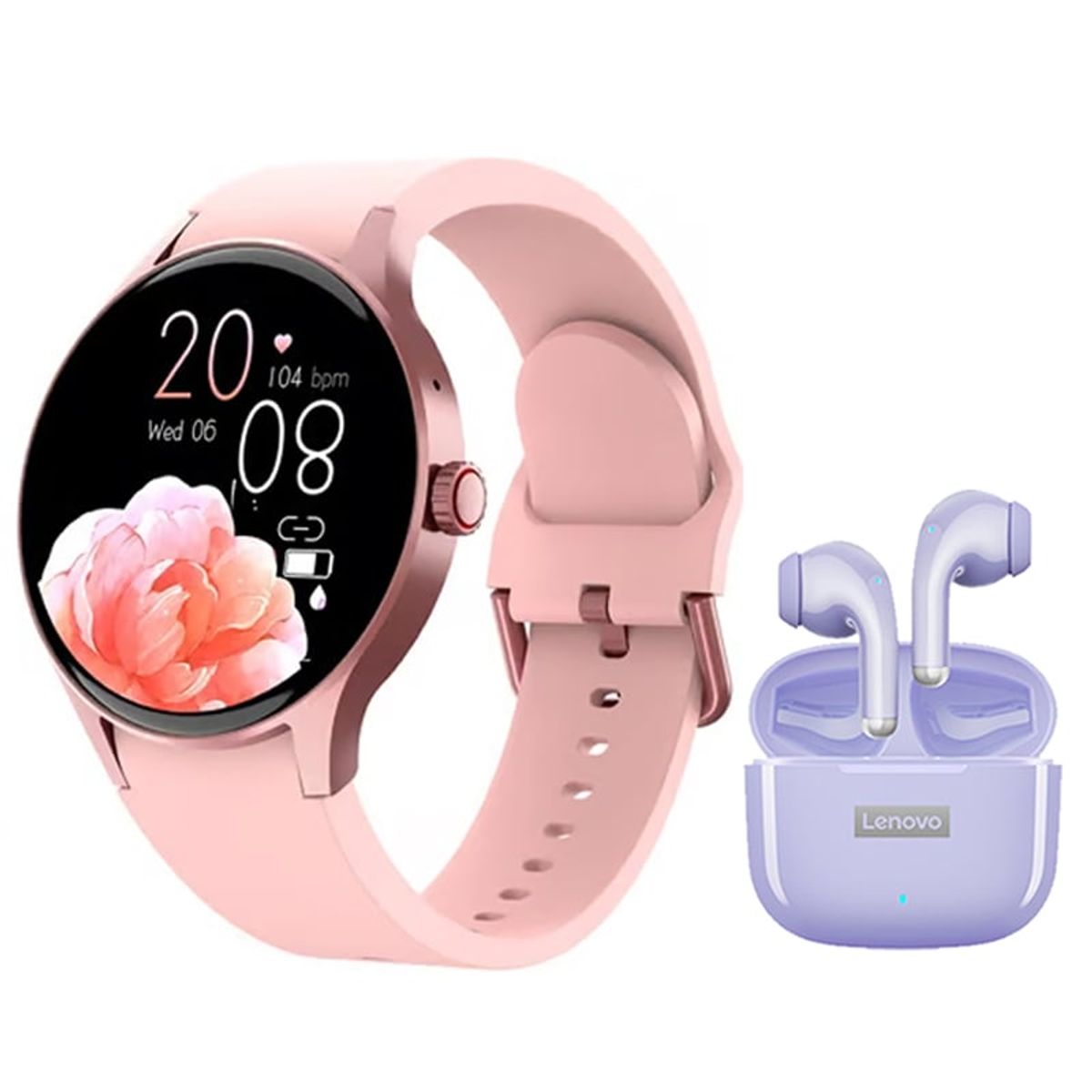 LENOVO - Audífonos Bluetooth Lenovo LP40 PRO-Morado y Reloj Inteligente Y80-P