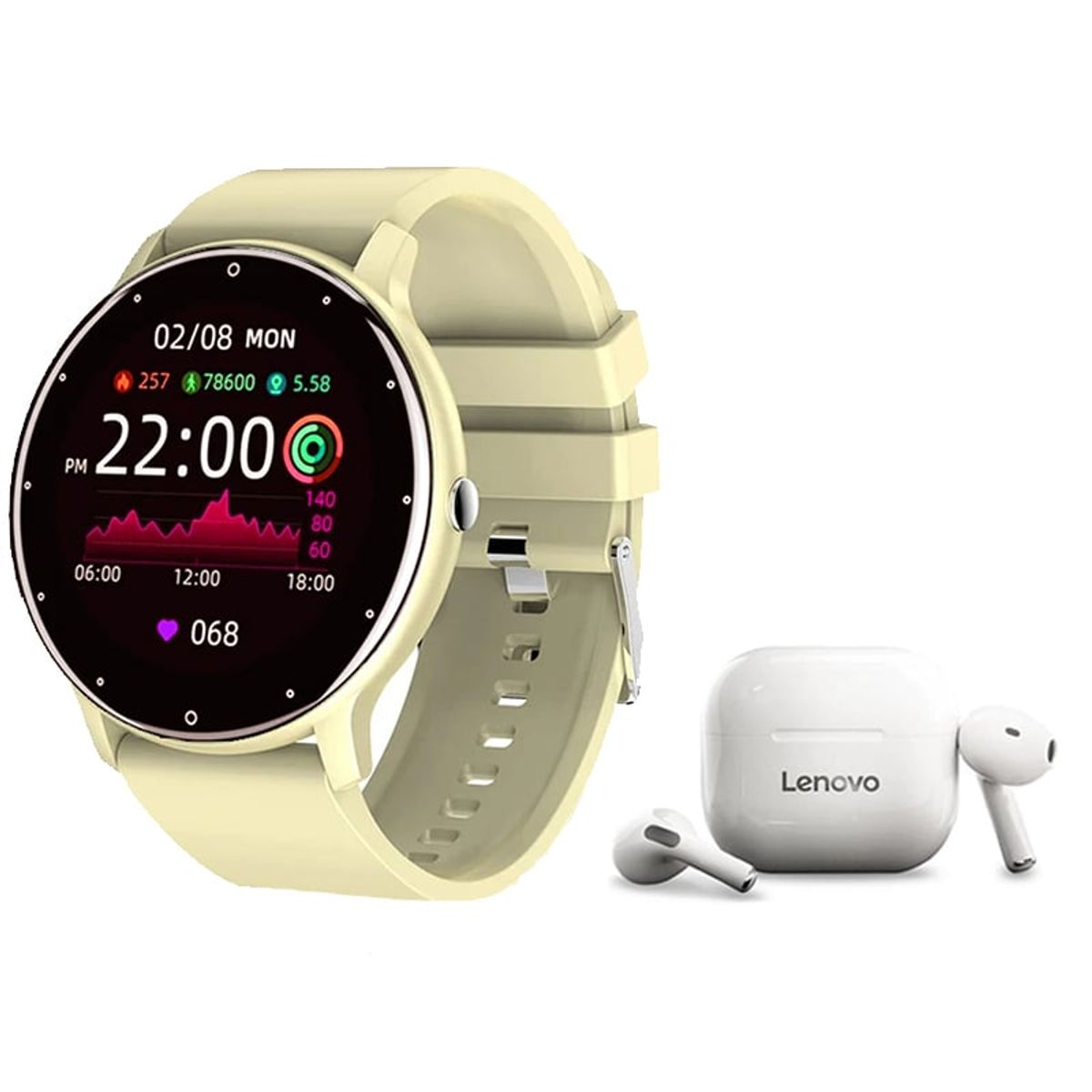 LENOVO - Audífonos Lenovo LP40-Blanco y Toumi Fit 2-Y watch Reloj inteligente