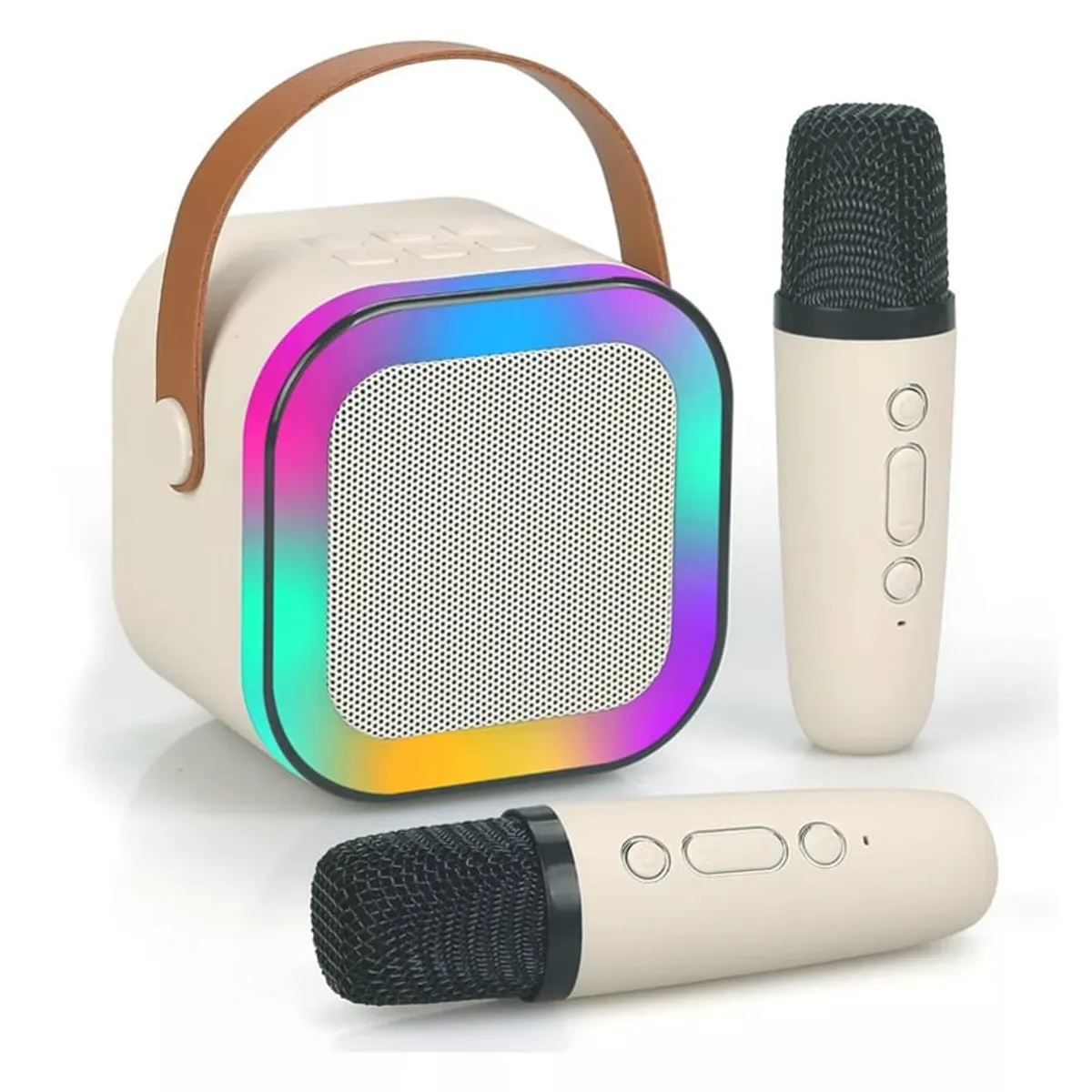 BRO TOUMI - Parlante Karaoke Inalámbrico Toumi LED + 2 Micrófonos - Blanco