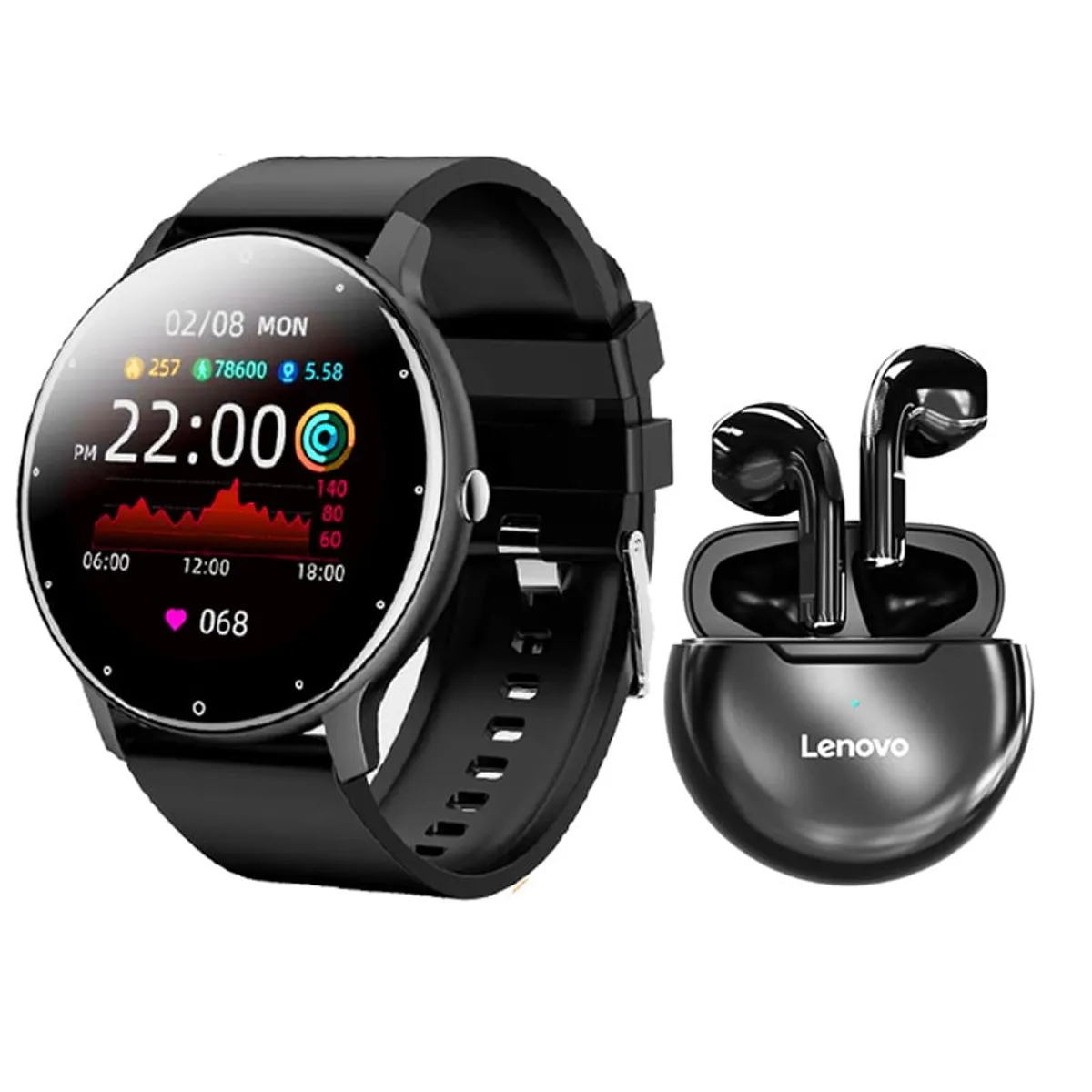 LENOVO - Audífonos Bluetooth Lenovo HT38 y Toumi Fit 2 watch Reloj inteligente
