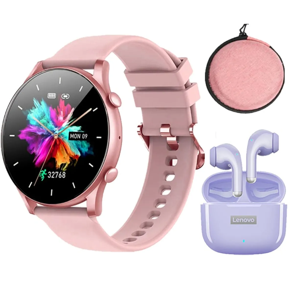 LENOVO - Audífonos Lenovo LP40 PRO-Morado y Smartwatch Fit 3-P y Estuche