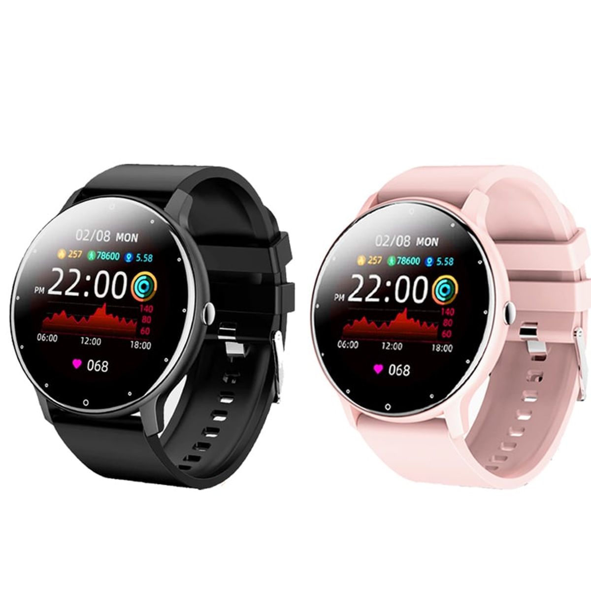 BRO TOUMI - Set 2 Smartwatch deportivos Sport-Rose y Negro Toumi