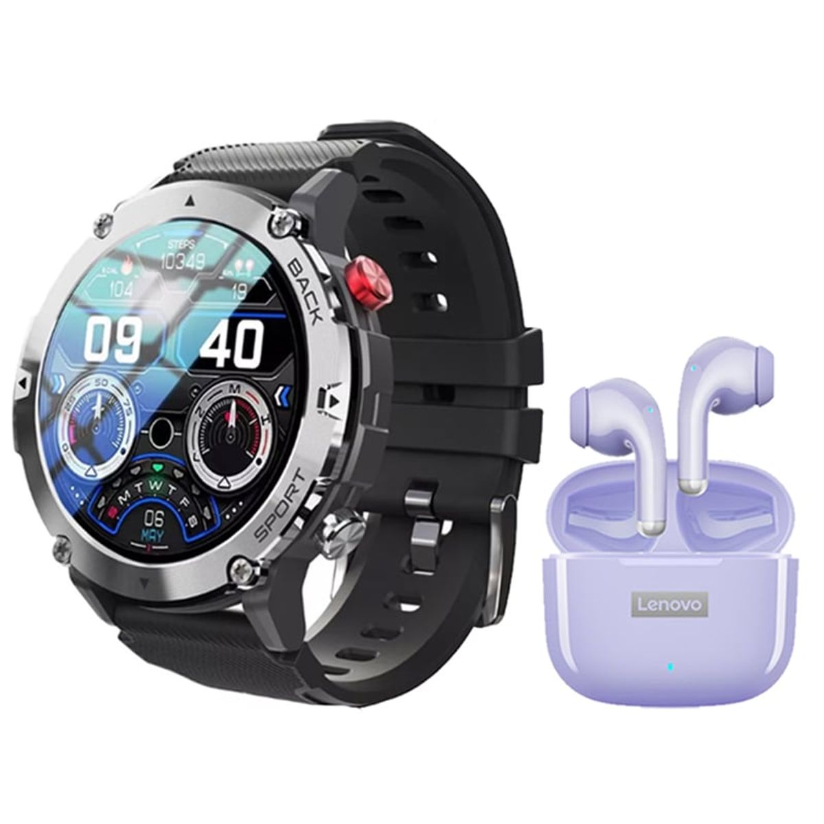 LENOVO - Toumi GT-C Reloj inteligente y Lenovo LP40 Pro De Auriculares-Morado