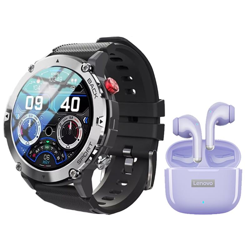 LENOVO - Toumi GT-C Reloj inteligente y Lenovo LP40 Pro De Auriculares-Morado