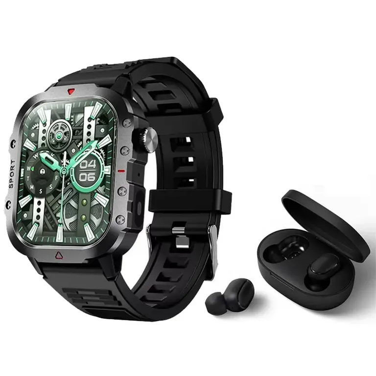 Audífonos buds 6 play TWS-Negro y Toumi GT-K reloj inteligente