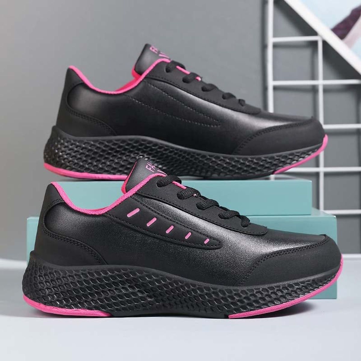 SHANDIAN - Zapatillas Deportivos PU Mujer Negro