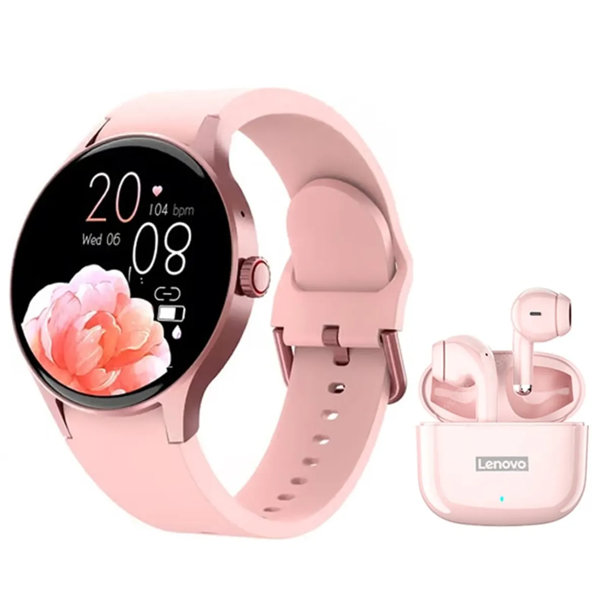 LENOVO - Audífonos Bluetooth Lenovo LP40 PRO-Rosa y Reloj Inteligente Y80-P