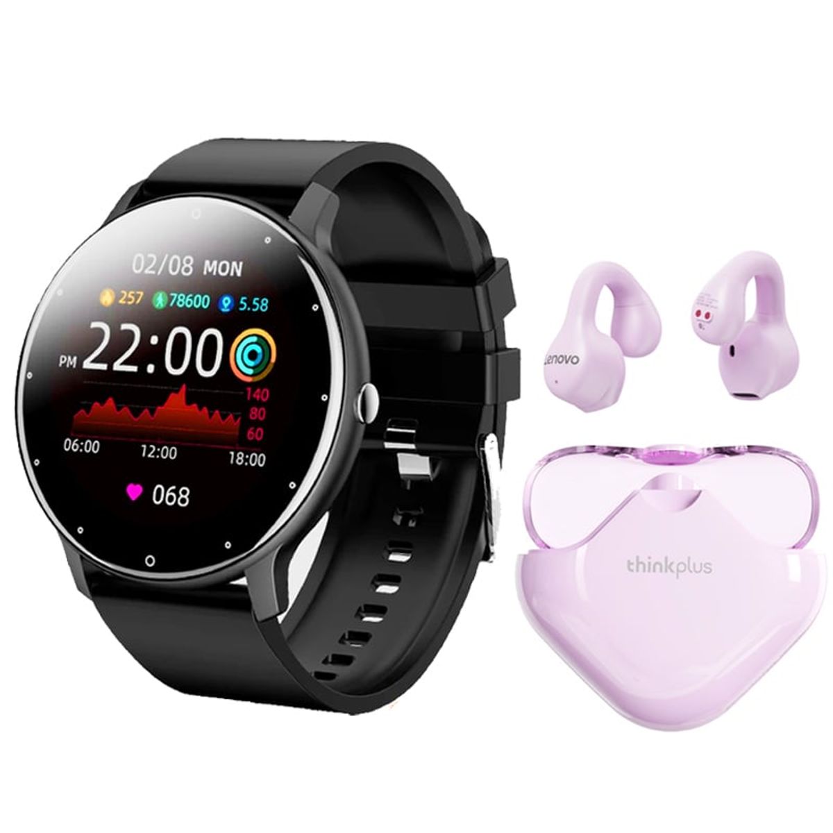 LENOVO - Lenovo XT61 De Audífonos tws-Rosa y Toumi Watch Fit 2-Negro