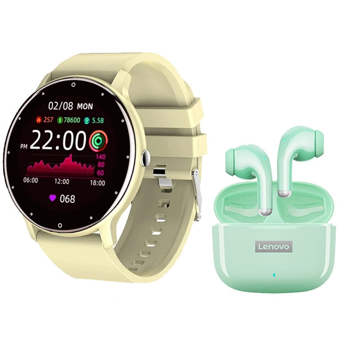 LENOVO - Audífonos Lenovo LP40 Pro-Verde y Toumi Fit 2-Y Reloj inteligente