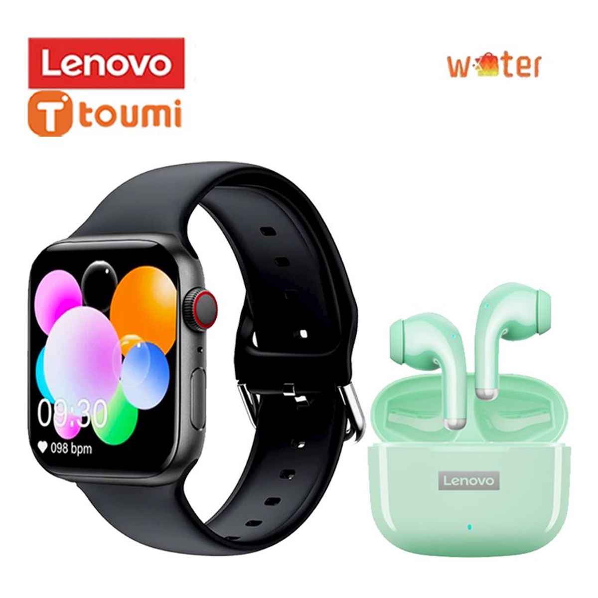 LENOVO - Audífonos lenovo lp40 de pro tws-Verde y toumi watch 2 pro-Negro