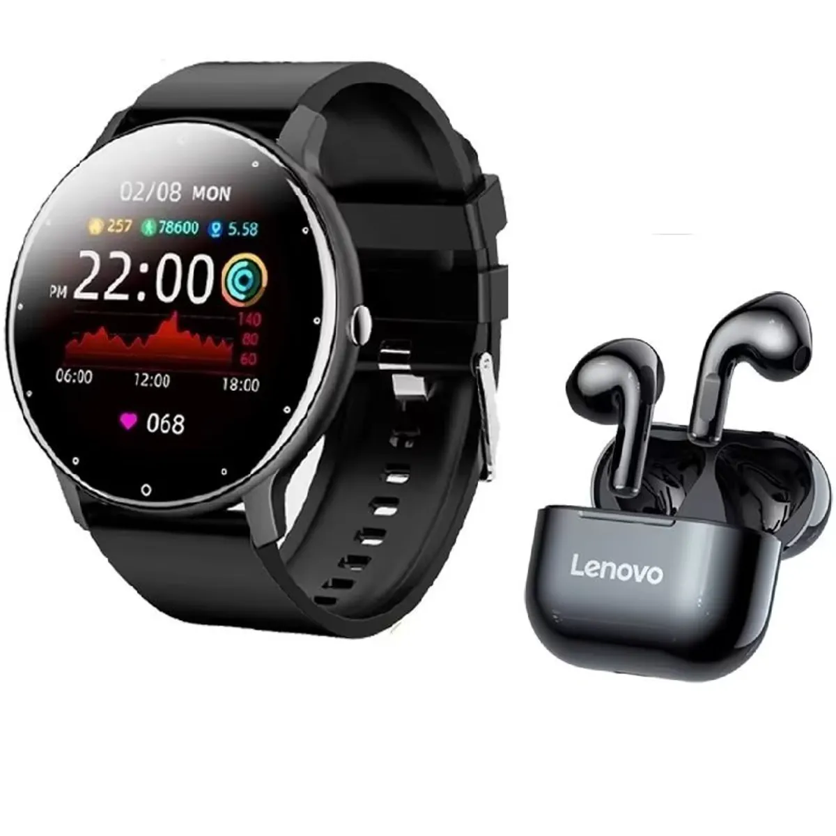 LENOVO - Audífonos Lenovo LP40-Negro y Smartwatch Toumi Fit 2 Negro