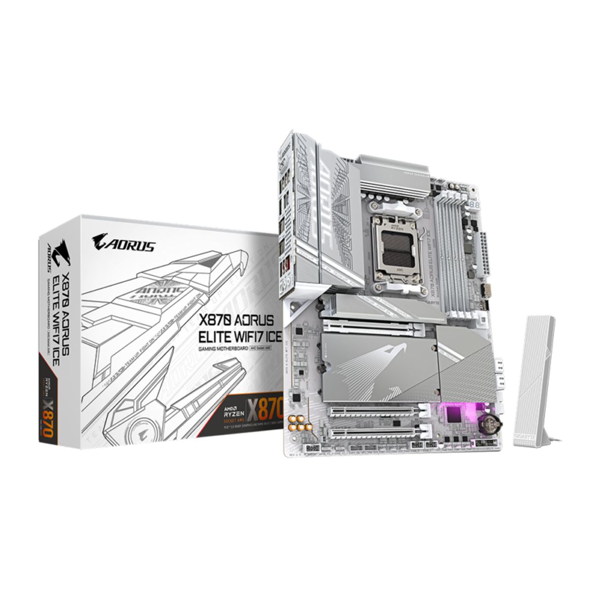 AORUS - Placa Madre X870 AORUS Elite Wi-Fi 7 ICE, AM5, 4x DDR5, ATX