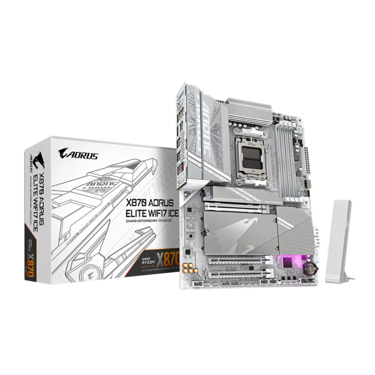 AORUS - Placa Madre X870 AORUS Elite Wi-Fi 7 ICE, AM5, 4x DDR5, ATX