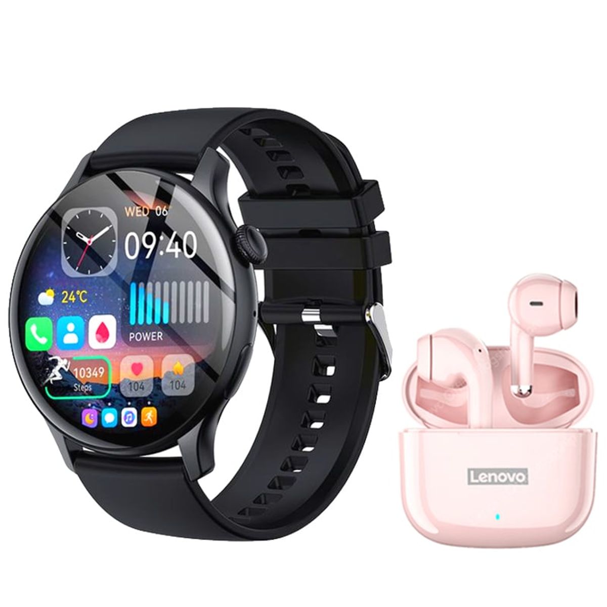 LENOVO - Toumi Watch GT-H5-B Amoled y Lenovo LP40 Pro-Rosa De Audífonos tws