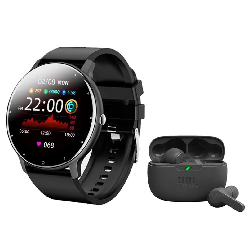 JBL - JBL Wave Beam Audífonos-Negro y Toumi Watch Fit 2_