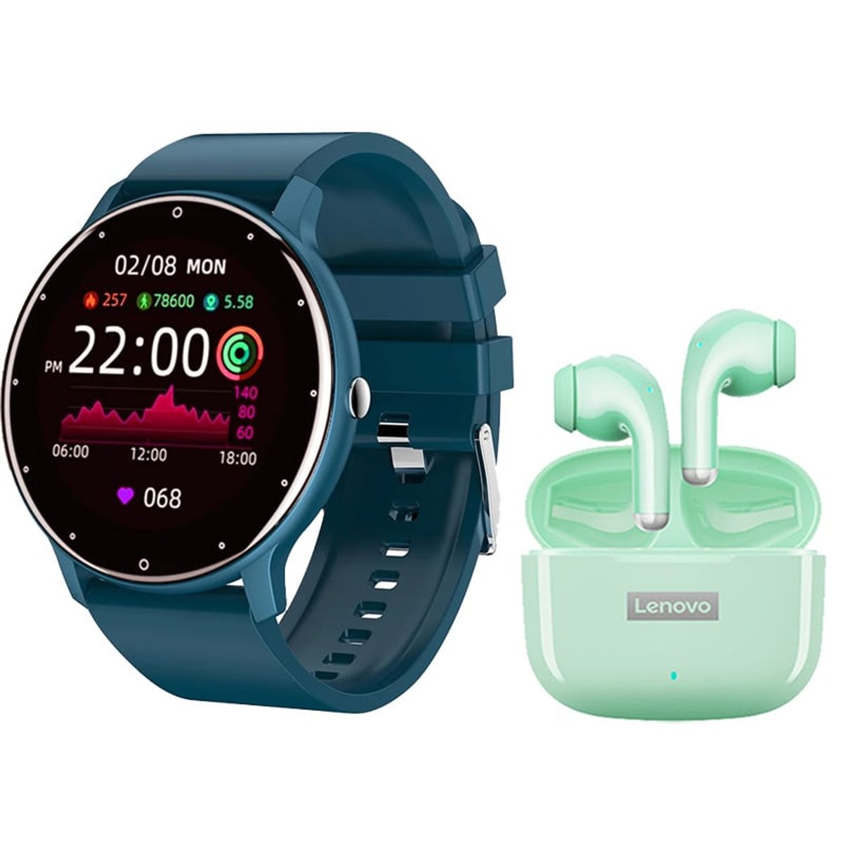 LENOVO - Audífonos Lenovo LP40 Pro-Verde y Toumi Fit 2-BU Reloj inteligente