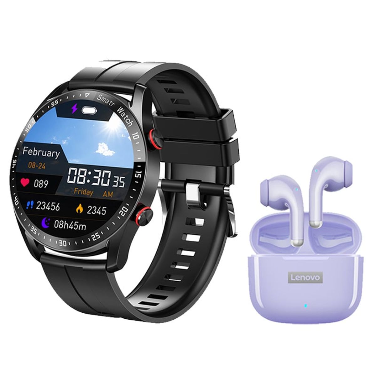 LENOVO - Audífonos Lenovo LP40 Pro Morado + Smartwatch Toumi Watch GTX Negro