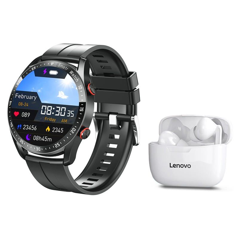 LENOVO - Audífonos Lenovo XT90 TWS-Blanco y Toumi watch GT-X-Negro