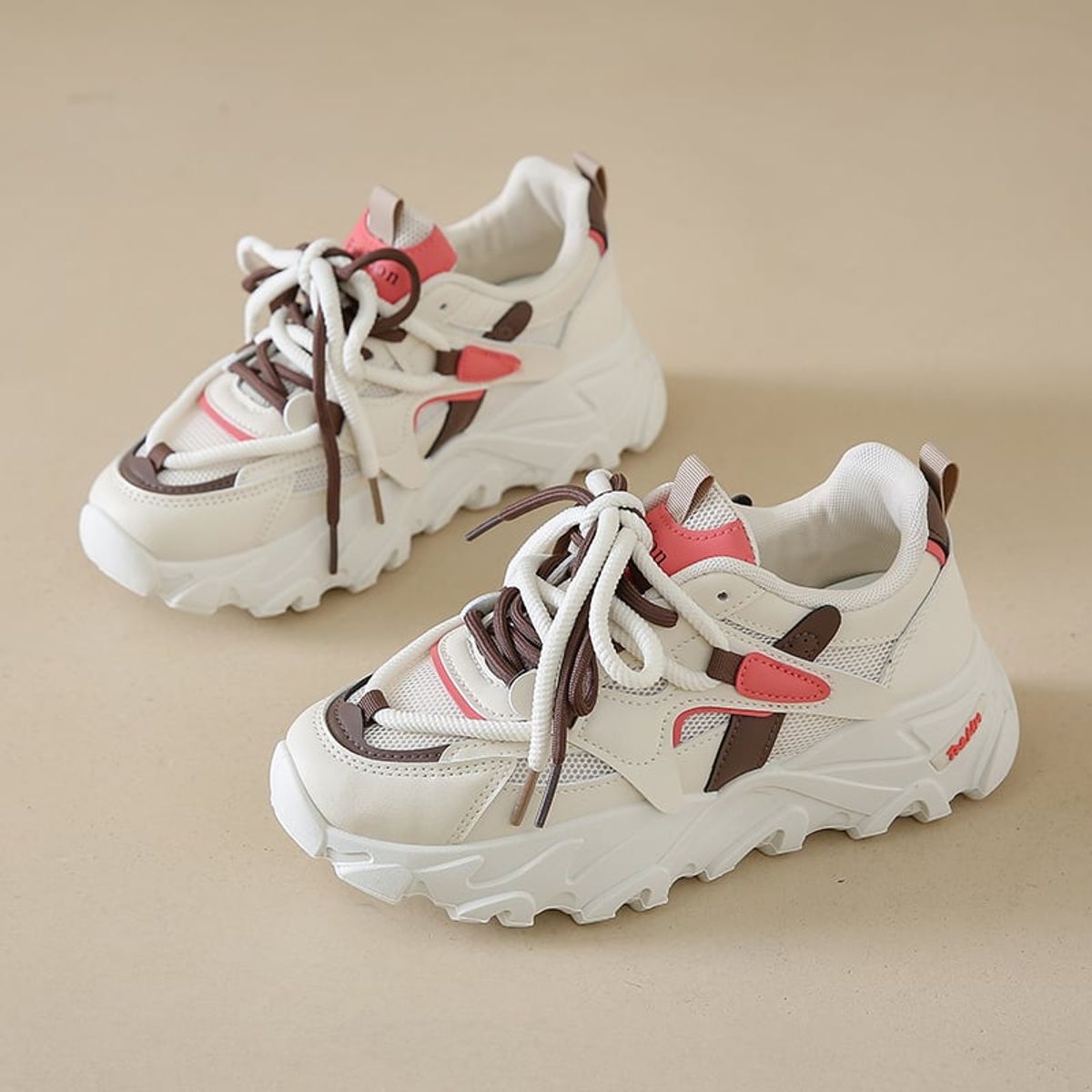 SHANDIAN - Zapatillas Plataforma Mujer Beige