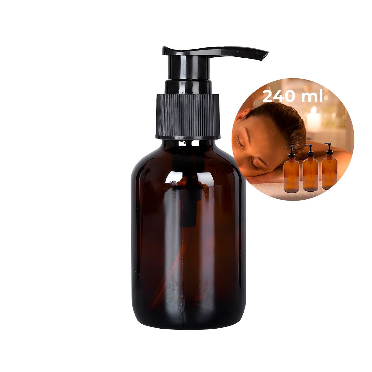 GENERICO - 12 Frascos De Vidrio Ámbar Bomba De Loción Esencial 240 Ml