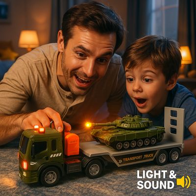 Imagen 2 del producto Juguete Camion Remolque Militar + Tanque Con Luz Y Sonido