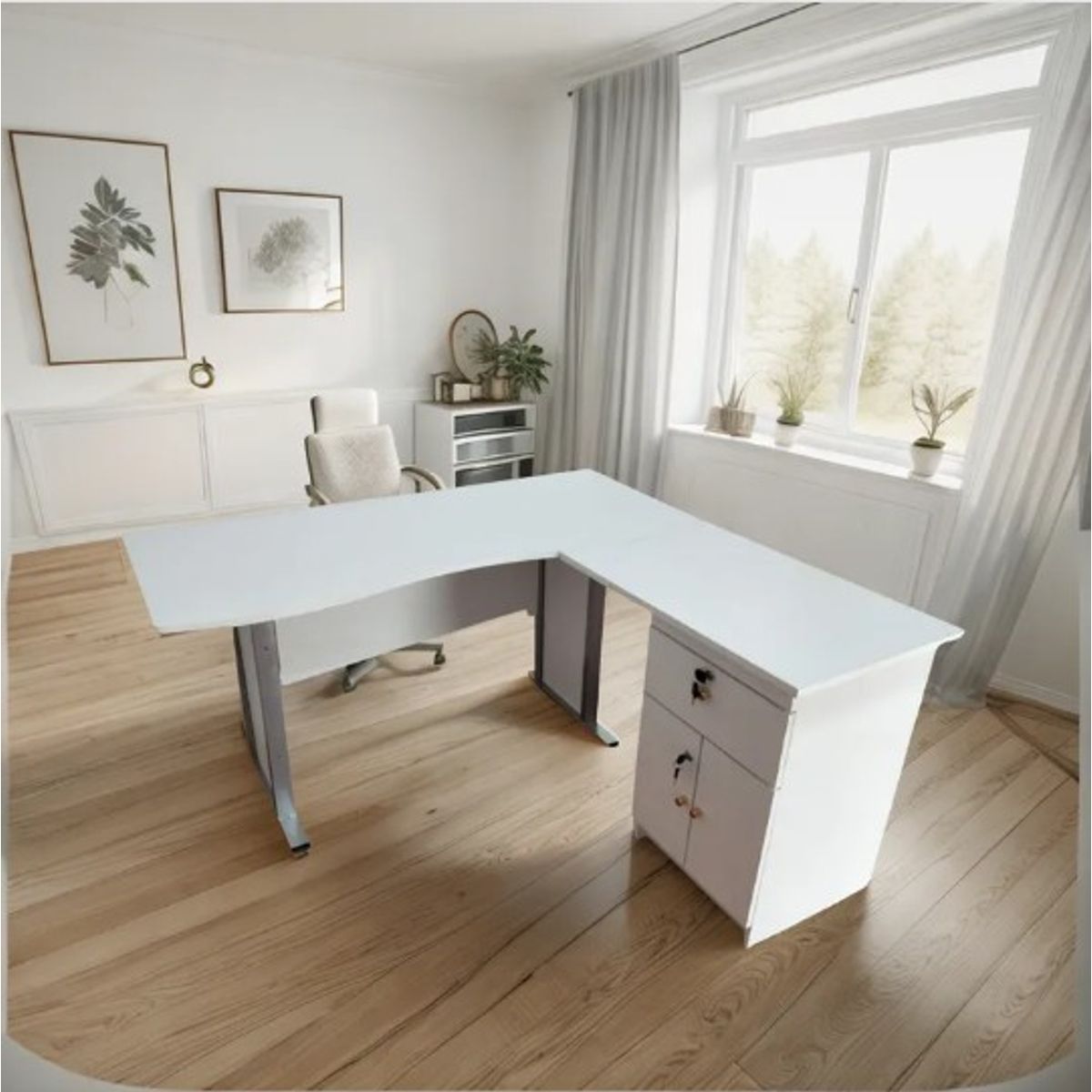 GENERICO - Escritorio Ejecutivo en L Blanco 135 cm