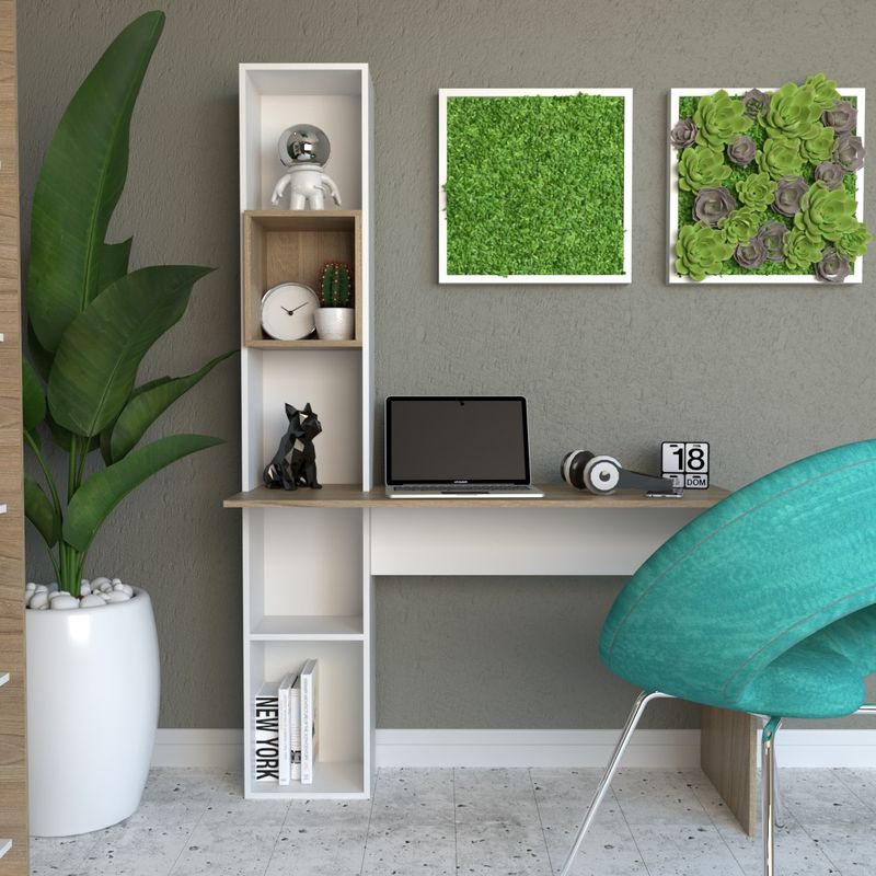 AMV TIENDA ONLINE - Escritorio Con Estanteria Librero Lateral Oficina.
