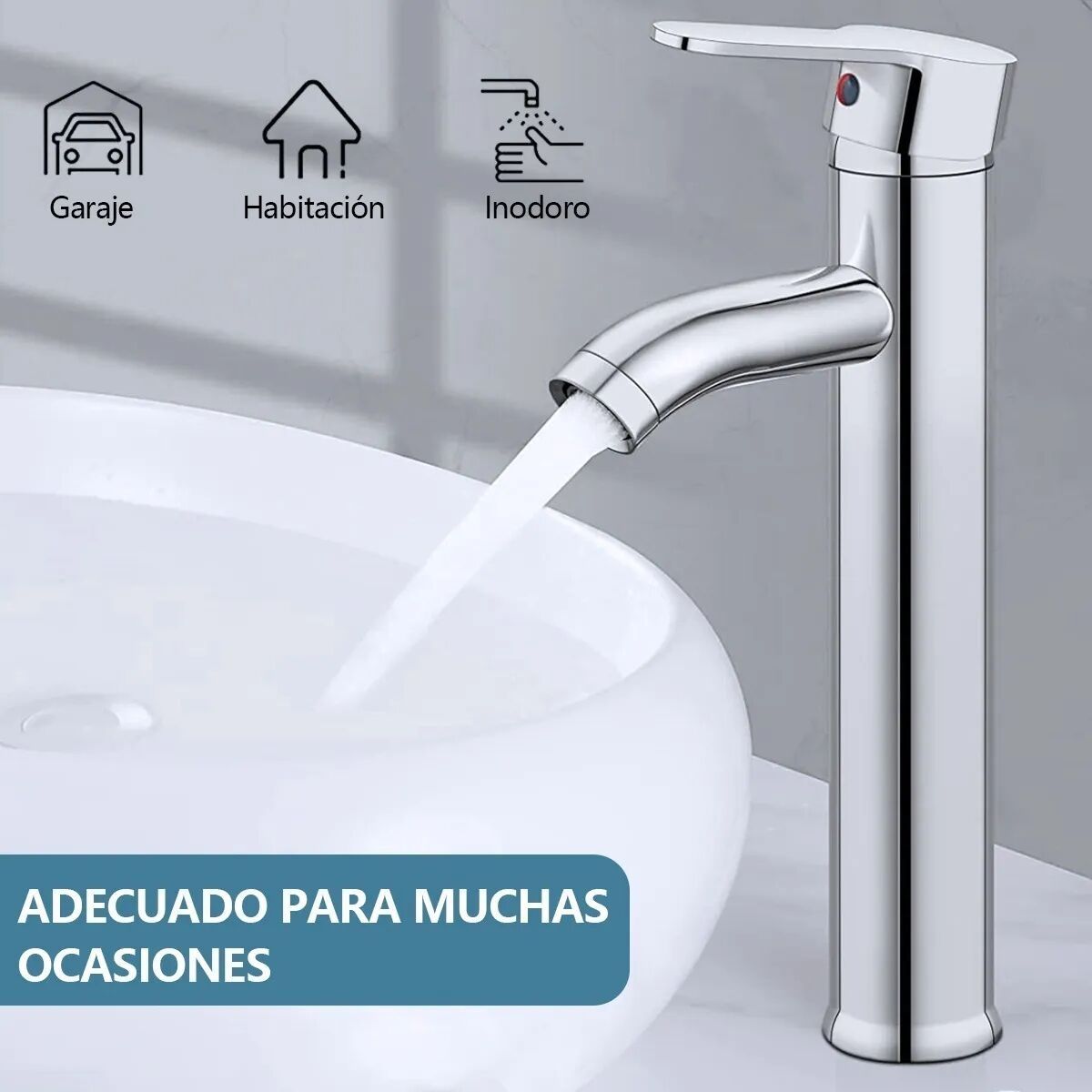 HOME NEAT - Llave Monomando Cromo Alta Lavamanos Flexibles