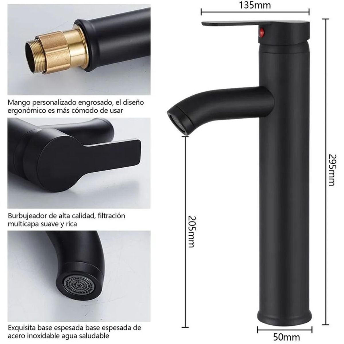 HOME NEAT - Llave monomando negra alta lavamanos flexibles Negro