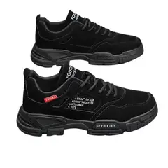 DANWEILE - Zapatos lona para hombre zapatos de seguridad antideslizantes-Negro.